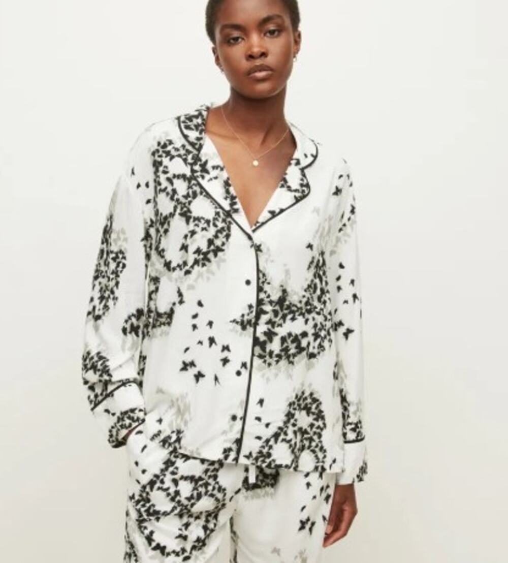 All Saints Women Medium Safi Orsino Pyjama Shirt White Black Skull Goth Flaw BC4
